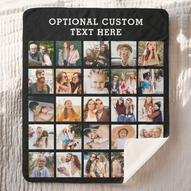 Simple Black Photo Collage 25 Picture Personalised Sherpa Blanket (Creator Uploaded)