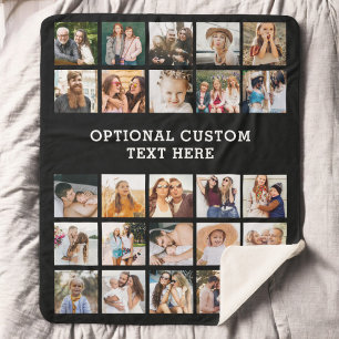 Simple Black Photo Collage 25 Picture Personalised Sherpa Blanket
