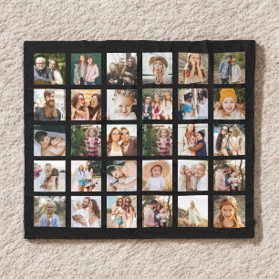 Simple Black Photo Collage 30 Picture Personalised Fleece Blanket