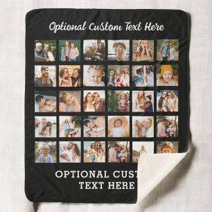 Simple Black Photo Collage 30 Picture Personalised Sherpa Blanket