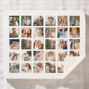 Simple Black Photo Collage 30 Picture Personalised Sherpa Blanket