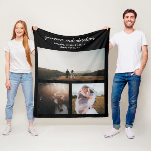 Simple Black Photo Collage Modern Fleece Blanket