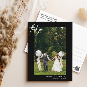 Simple Black Photo Modern Thank You Postcard