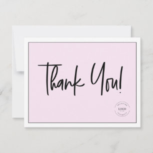 Simple Black Pink Company Logo Social Thank You Card