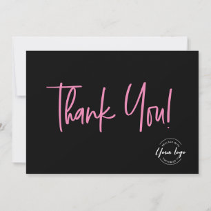 Simple Black Pink Company Logo Social Thank You Card