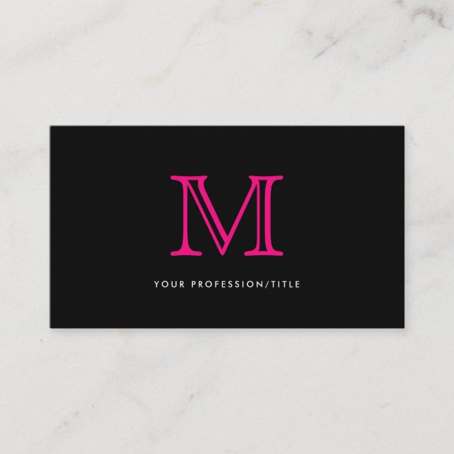 Simple Black Pink Modern Typography Monogram Business Card (Front)