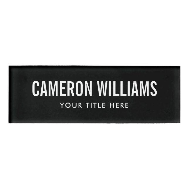 Simple black professional magnetic name tags (Front)