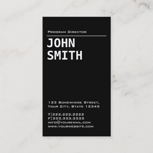 Simple Black Program Director Business Card (Front)