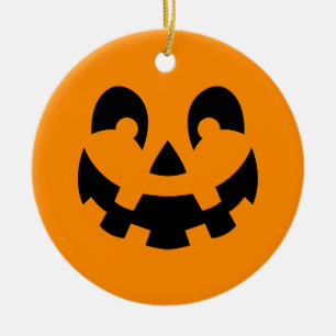 Simple Black Pumpkin Face On Orange Halloween Ceramic Tree Decoration