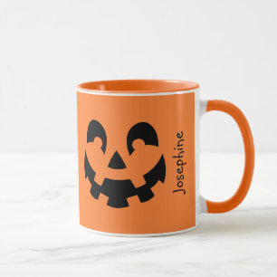 Simple Black Pumpkin Face On Orange Halloween Mug