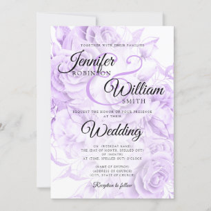 Simple Black & Purple Elegant Floral Wedding Invitation