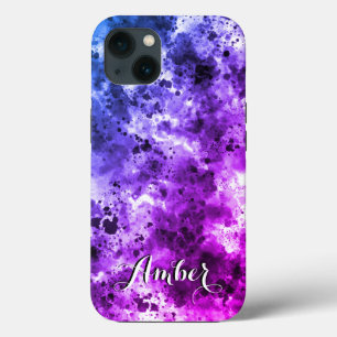 Simple Black Purple Watercolor Splash Personalised iPhone 13 Case