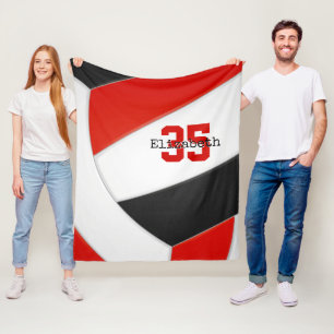 Simple black red and white ginormous volleyball fleece blanket