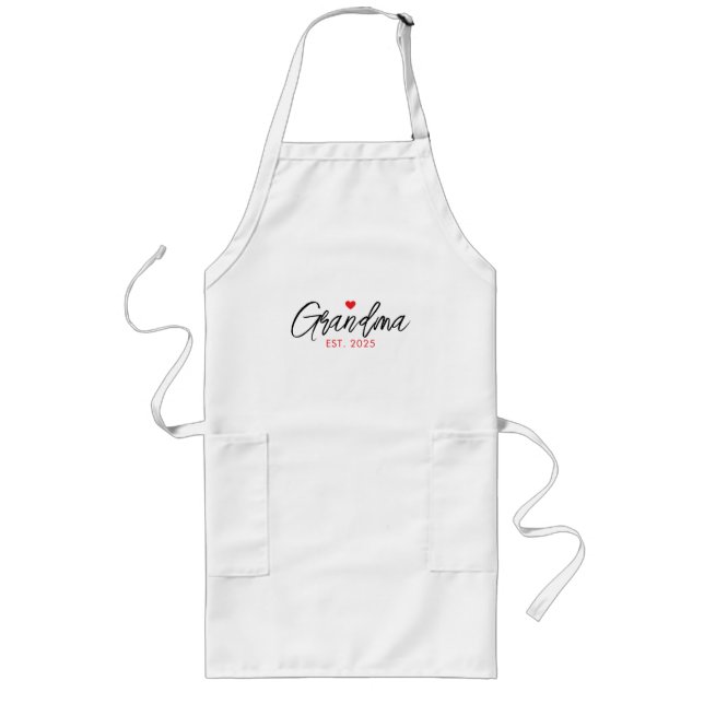 Simple Black & Red Typography New Grandma Long Apron (Front)