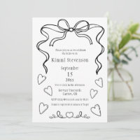 Simple Black Ribbon Heart Bridal Shower Invitation