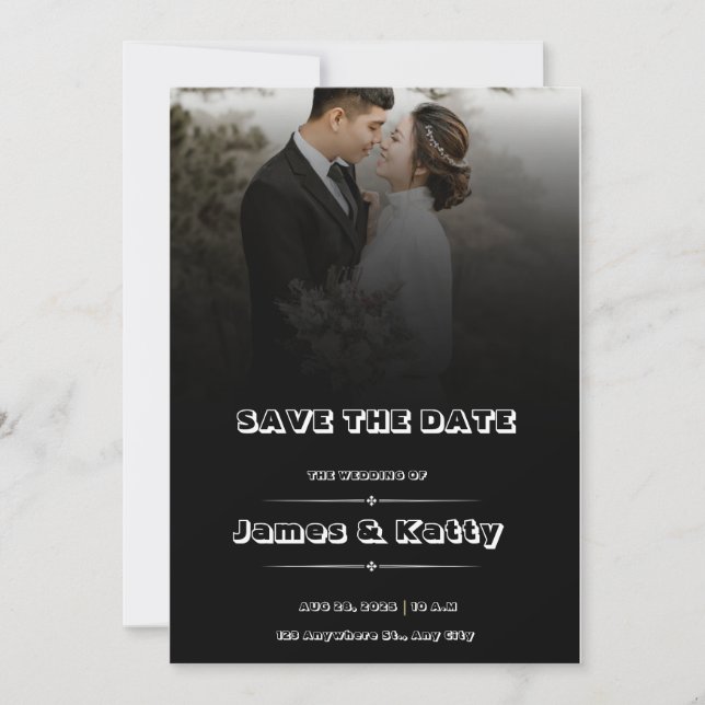 Simple Black Save the Date Wedding Invitation (Front)