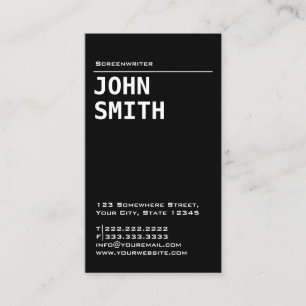 Simple Black Screenwriter Business Card