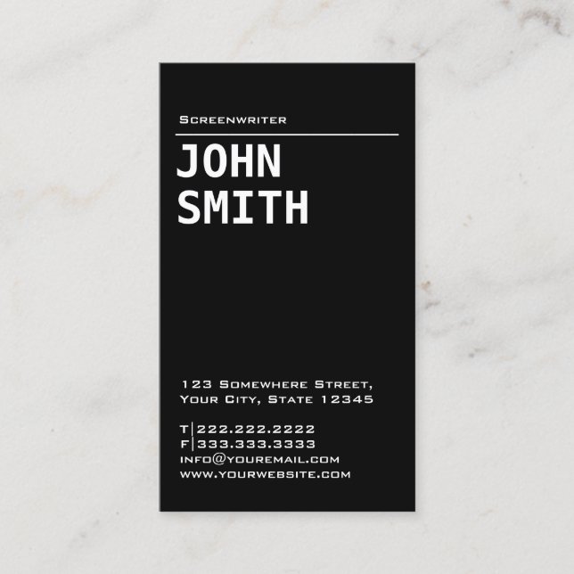 Simple Black Screenwriter Business Card (Front)