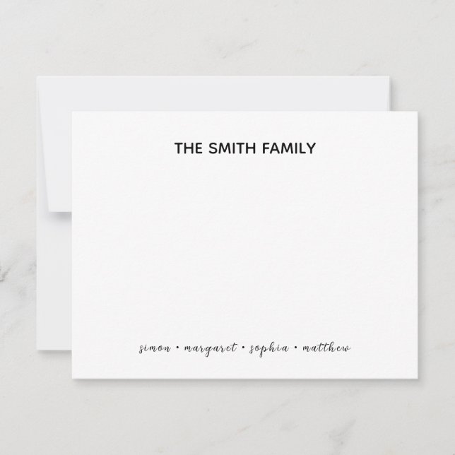 Simple Black Script Family Stationery Card (Front)