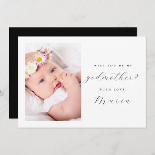 Simple Black Script Godmother Proposal Photo Black Invitation