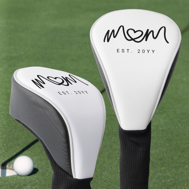 Simple Black Script Heart Est Year Mum Established Golf Head Cover (Simple Black Script Heart Est Year Mom Established Golf Head Cover)
