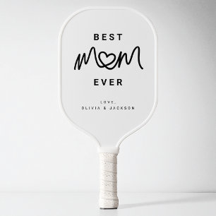 Simple Black Script Heart Modern Best Mom Ever Pickleball Paddle