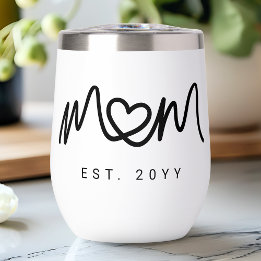 Simple Black Script Heart Mother Mum Established