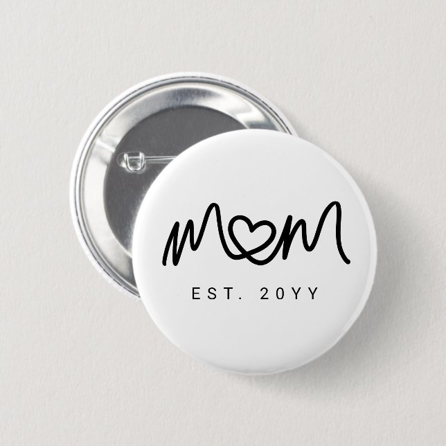 Simple Black Script Heart New Mum Established 6 Cm Round Badge (Front & Back)