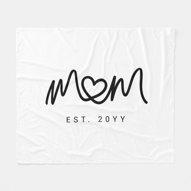 Simple Black Script Heart New Mum Established Fleece Blanket (Front (Horizontal))