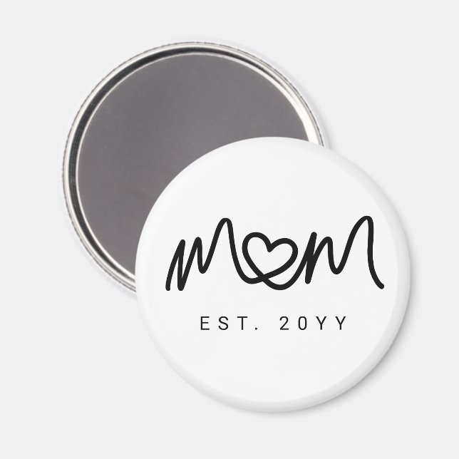 Simple Black Script Heart New Mum Established Magnet (Front/Back)