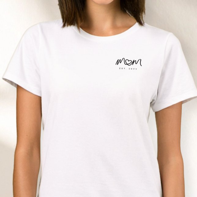 Simple Black Script Heart New Mum Established T-Shirt (Simple Black Script Heart New Mom Established T-Shirt)