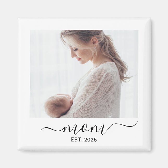 Simple Black Script Minimal Mom Established Magnet (Front)