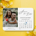 Simple Black Script Photo Save the Date Calendar Magnet<br><div class="desc">Minimalist Black Elegant Script ‘Save the Date’ Magnet featuring Custom Calendar with a beautiful Photo. Let your family, friends and colleagues know that you have set a date for your wedding celebration with this elegant magnet. To move the Ring marker > click blue ‘Personalise’ > scroll down > click blue...</div>