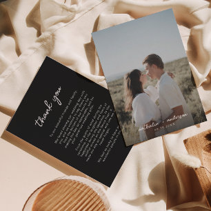 Simple Black Script Photo Wedding Thank You Card