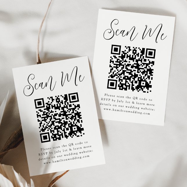 Simple Black Script QR Code Wedding RSVP Enclosure Card (Creator Uploaded)