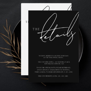 Simple Black Script Typography Wedding Details Enclosure Card