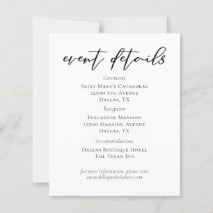 Simple Black Script Wedding Event Details Sheet