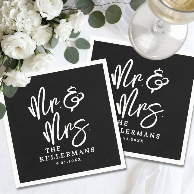 Simple Black Script Wedding Napkin (Simple Black Script Wedding Napkins)
