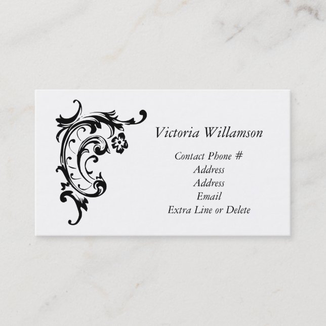 Simple Black Scroll Ornament Professional Business Card (Front)