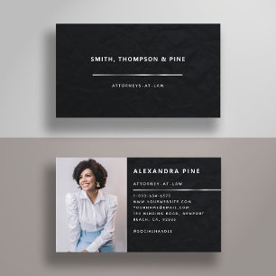 Simple Black Silver Line Corporate Photo Business Card