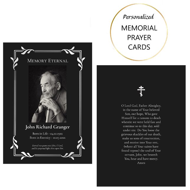 Simple Black & Silver Orthodox Funeral Prayer Card (Creator Uploaded)