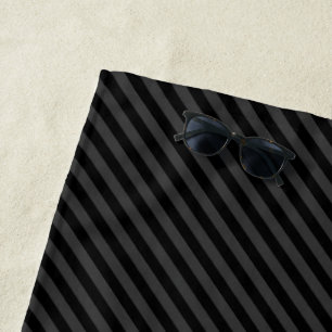 Simple Black & Smoky Black Narrow Diagonal Stripes Beach Towel