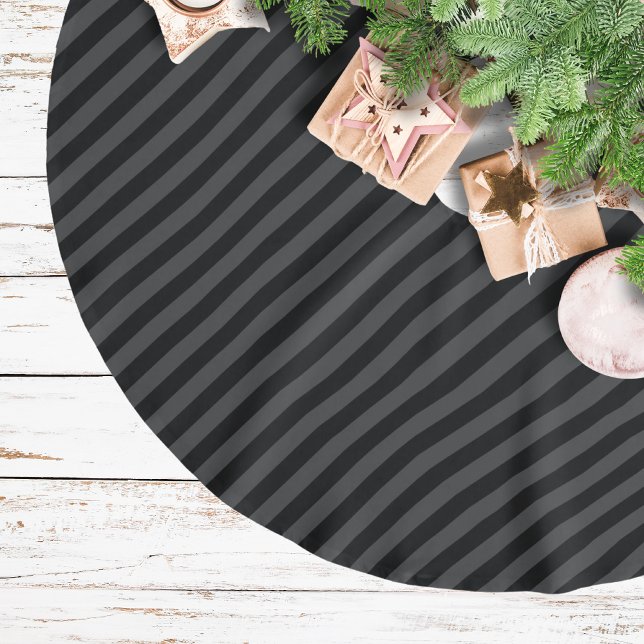 Simple Black & Smoky Black Narrow Diagonal Stripes Brushed Polyester Tree Skirt (Creator Uploaded)