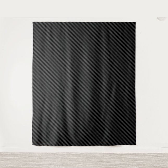 Simple Black & Smoky Black Narrow Diagonal Stripes Tapestry (Front)