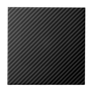 Simple Black & Smoky Black Narrow Diagonal Stripes Tile