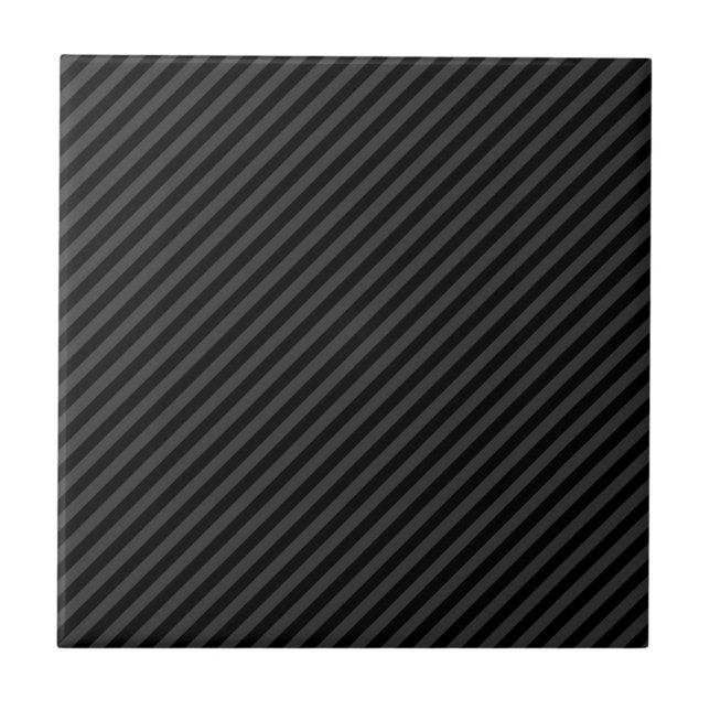 Simple Black & Smoky Black Narrow Diagonal Stripes Tile (Front)