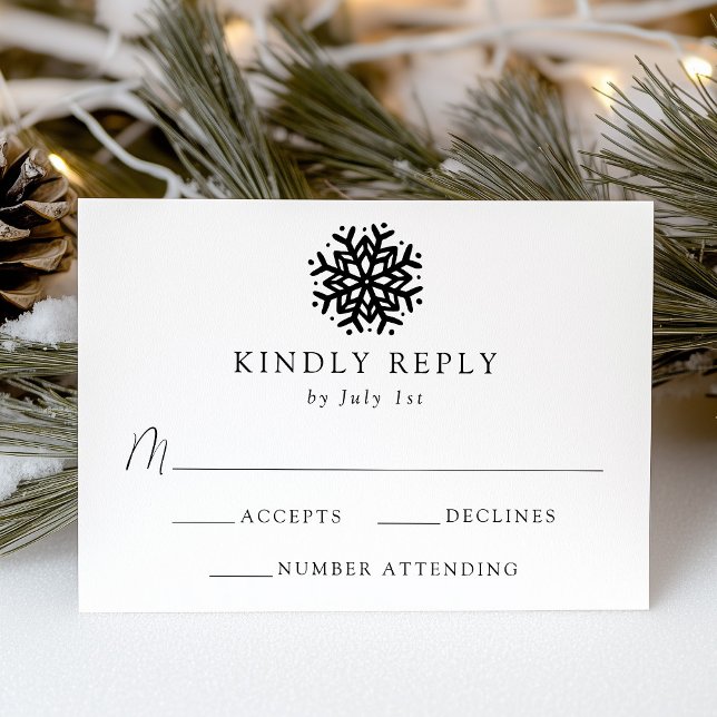 Simple Black Snowflake Wedding RSVP Card (Creator Uploaded)