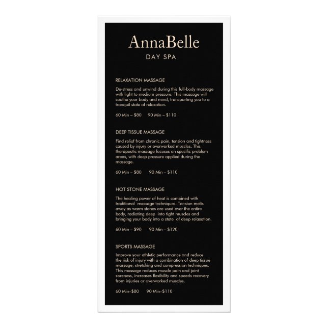 Simple Black Spa Salon Price List Menu (Front)