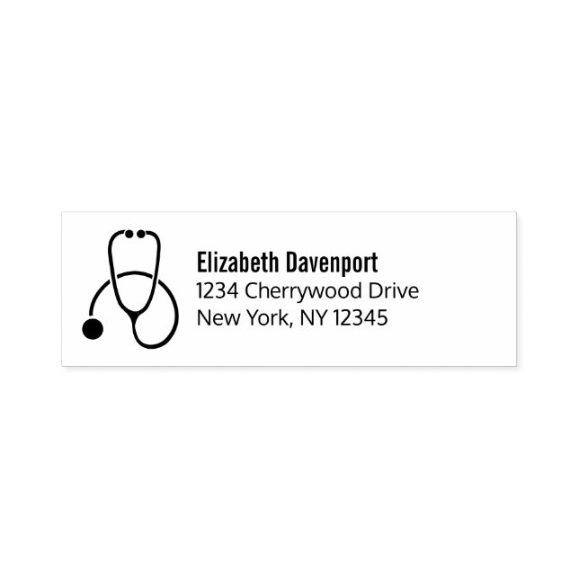 Simple Black Stethoscope with Name and Address Self-inking Stamp (Design)
