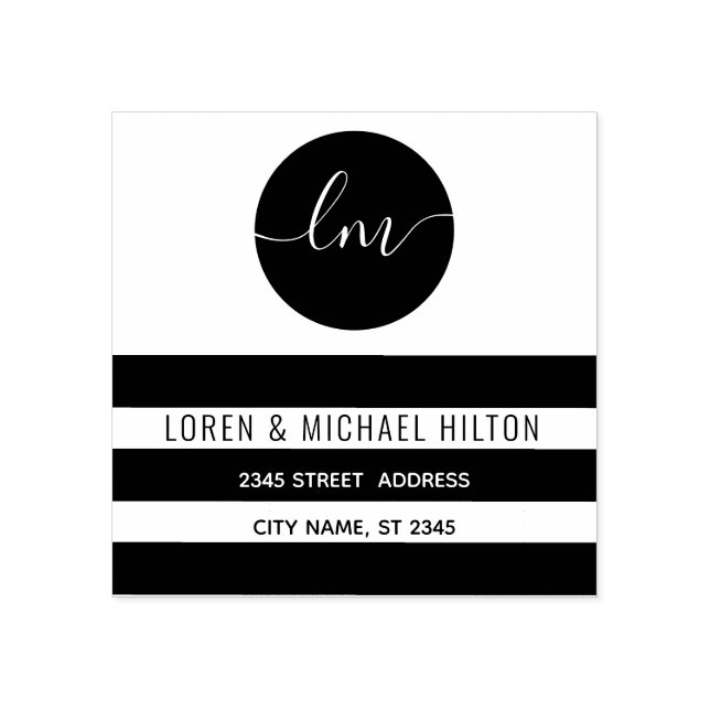 Simple black  stripes circle monogram typography rubber stamp (Imprint)